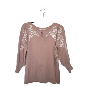 Cactus + Pear Alva Small 3/4 Embroidered Dusty Rose/Mauve Top Keyhole Detail NWT